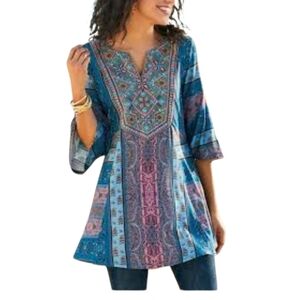 Soft Surroundings Blue Peach Relaxed Tunic